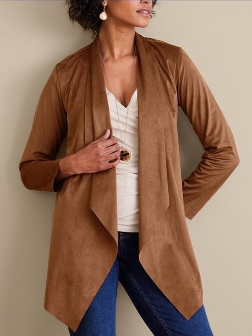 NWT Soft Surroundings Brown Shape Drape Faux Suede Jacket Small